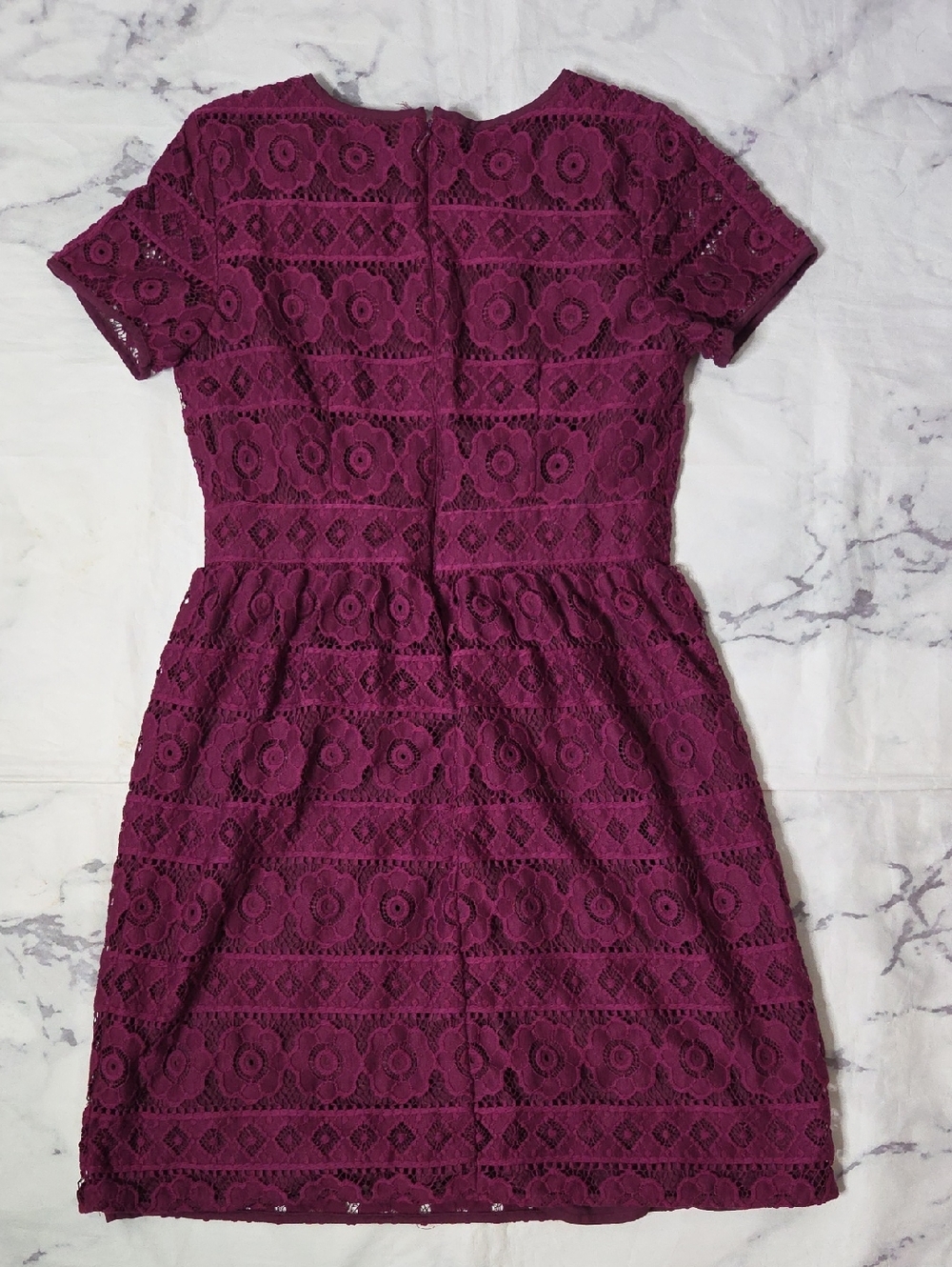 Loft Maroon Floral Lace Short-Sleeve Sheath Dress - Picture 8 of 8